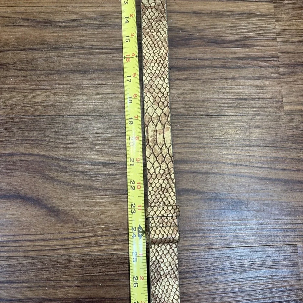 Chico's Snakeskin Pattern Leather Belt Gold Amber Lucite Buckle Adjustable M L